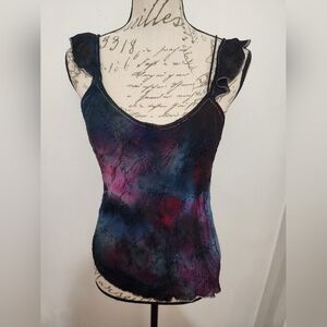 Y2K Witch Whimsigoth. Tie Dye Embellished Scallop Sleeve Tank Size M. Papillon.